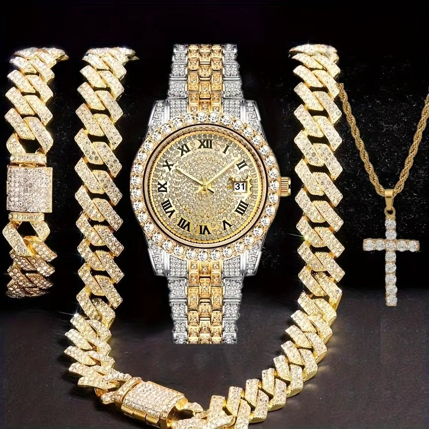 Hip Hop Armbanduhr-Set mit Diamanten