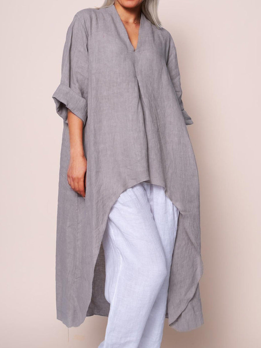 V-Neck Langarmshirt mit asymmetrischem Saum