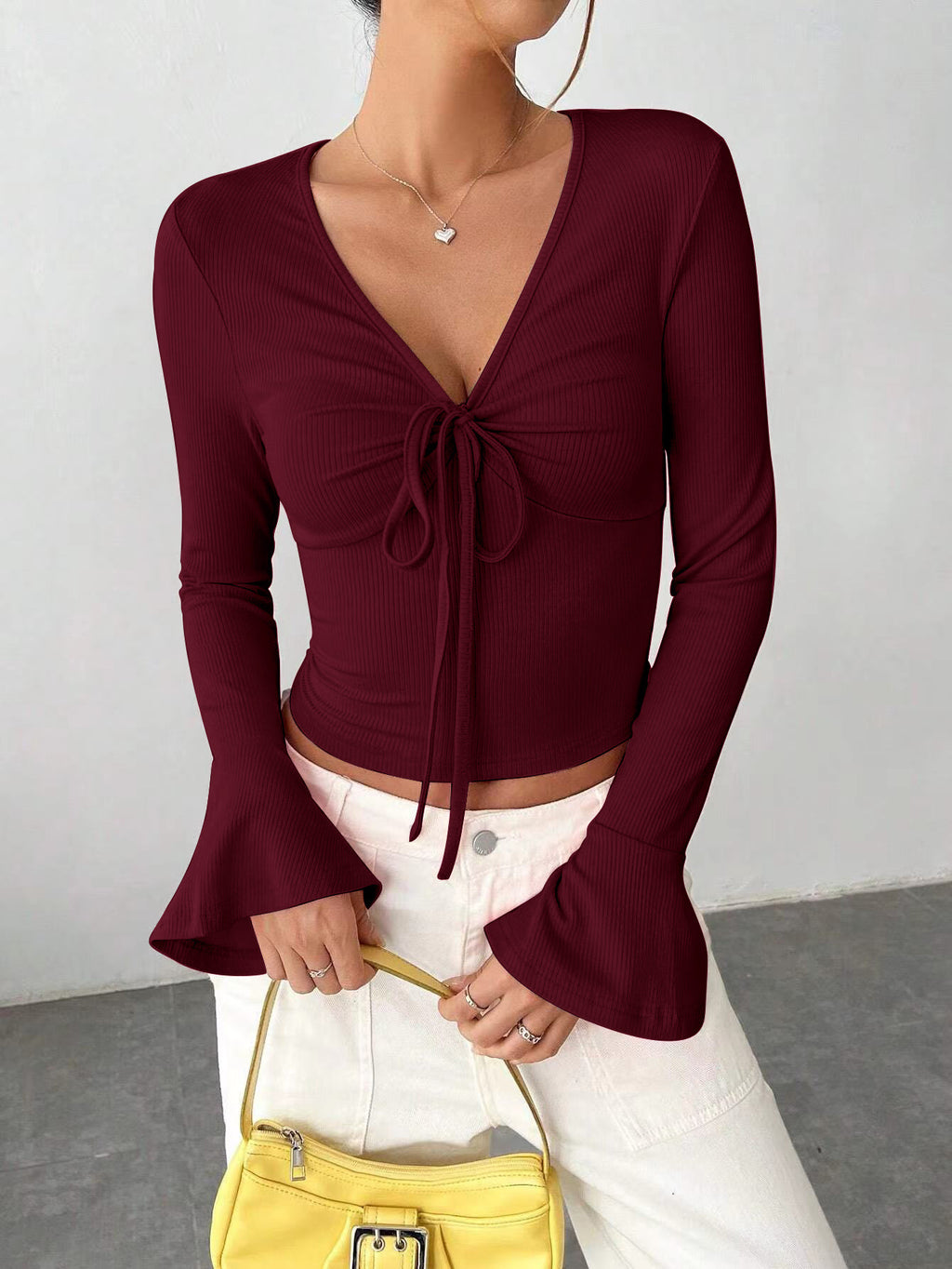 Damen Bluse mit Notch-Kragen und Bindemanschetten – Bild 5 | LuxeStyle