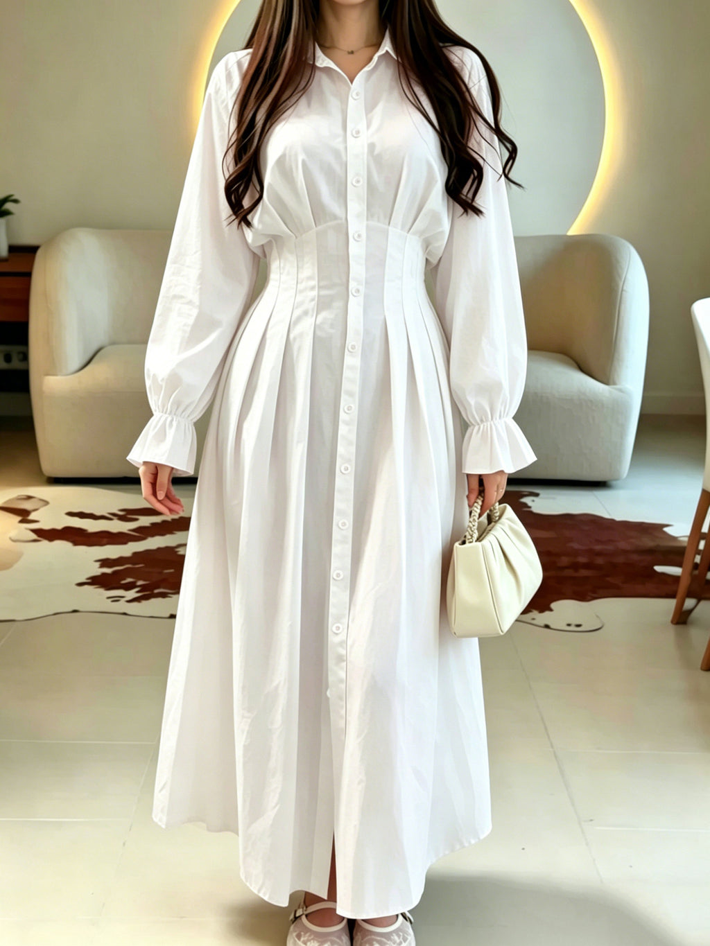 Elegantes Hemdblusenkleid mit Rüschensaum