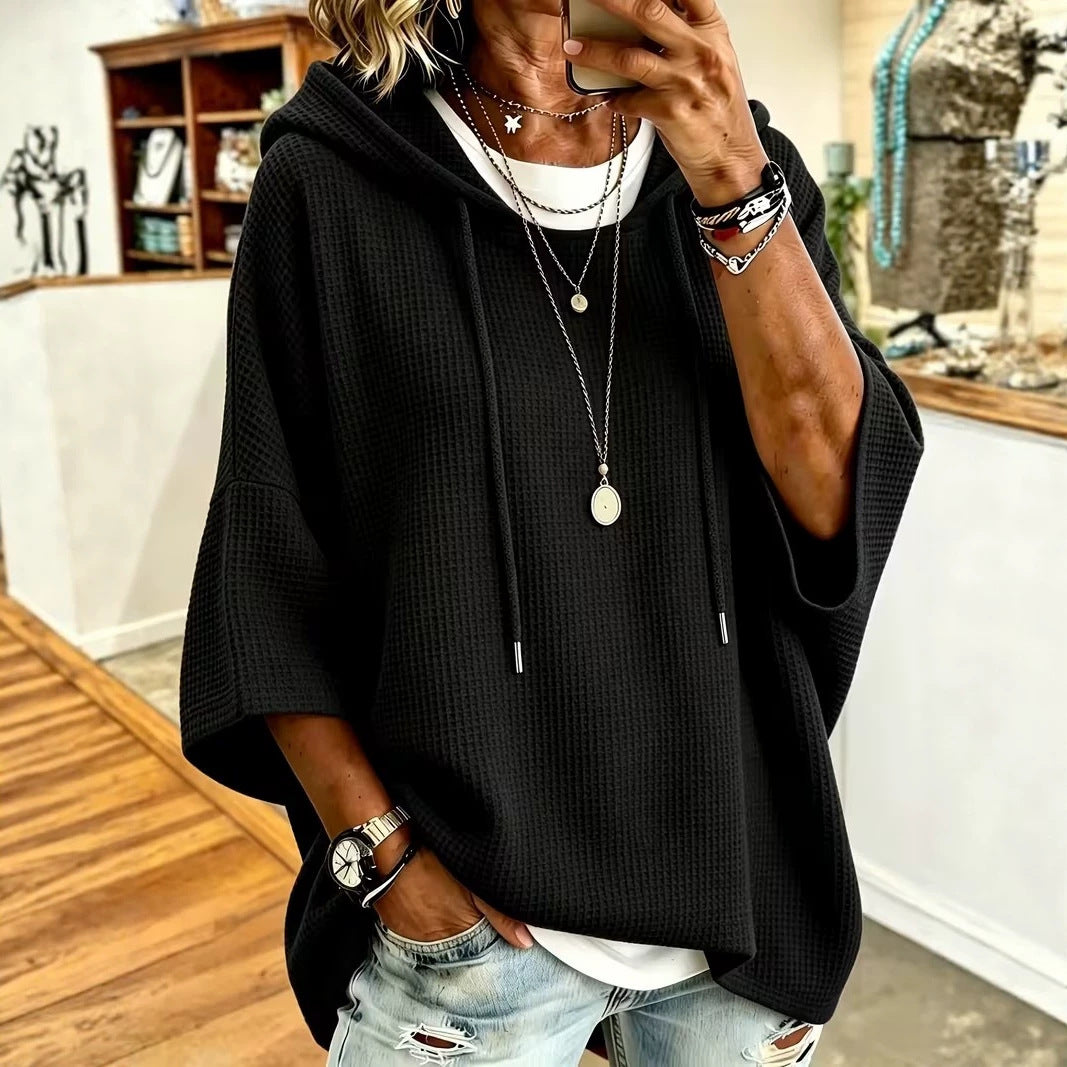 Waffelstrick Kapuzenpullover mit Kordelzug – Ansicht 5