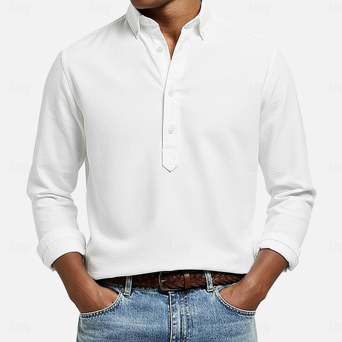 Poloshirt mit Jacquard-Knopf, einfarbig – Bild 5 | LuxeStyle