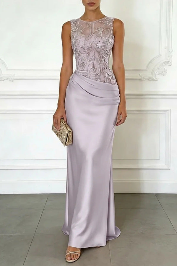 Ärmelloses Satin Maxikleid mit Paneelen – Bild 5 | LuxeStyle