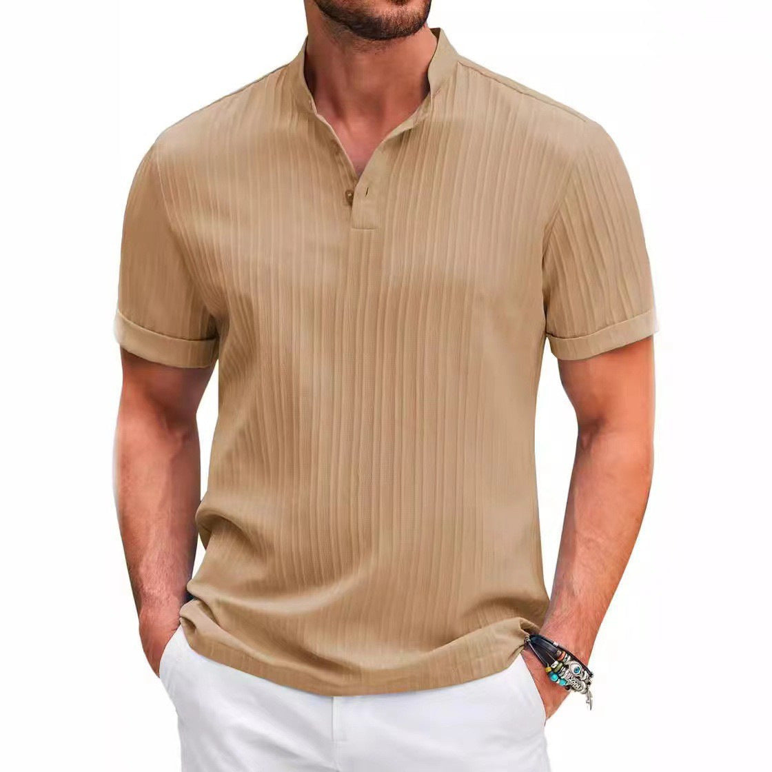 Herren-Jacquard-Hemd Leinen-Cotton