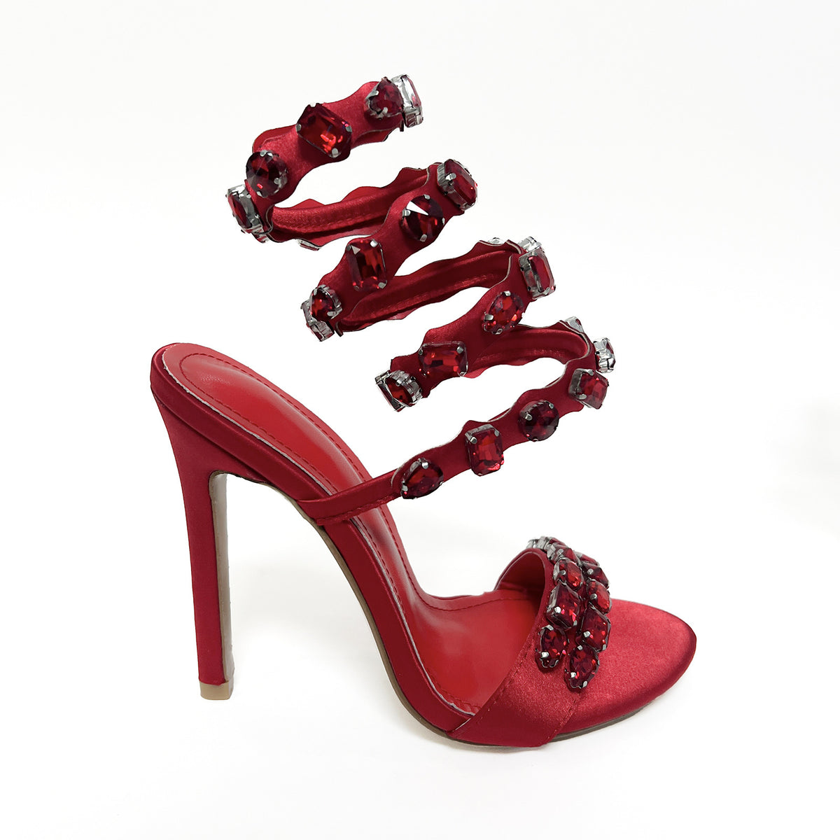 Satin-Sandalen mit Stiletto-Absatz und Strass – Bild 7 | LuxeStyle