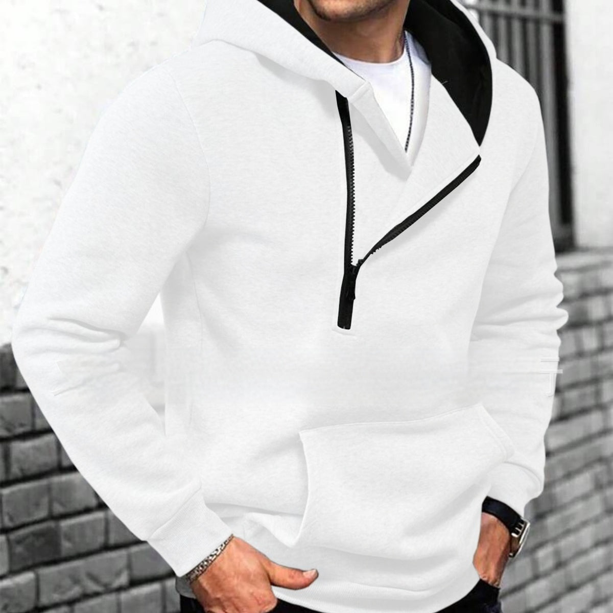 Color-Block Kapuzenpullover mit Half-Zip