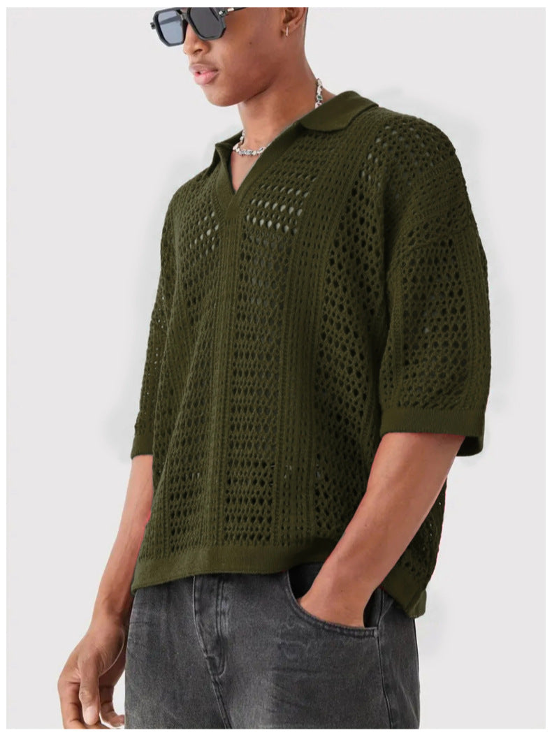 Polo-Shirt mit Netzstruktur und kurzen Ärmeln – Bild 4 | LuxeStyle