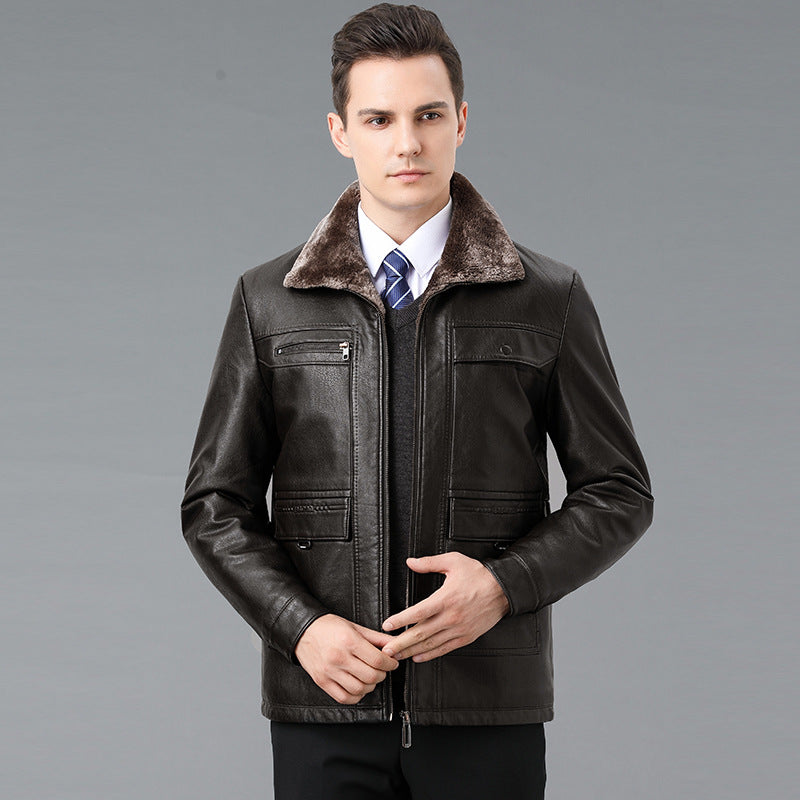 Leder- und Fellmantel mit Fleecefutter