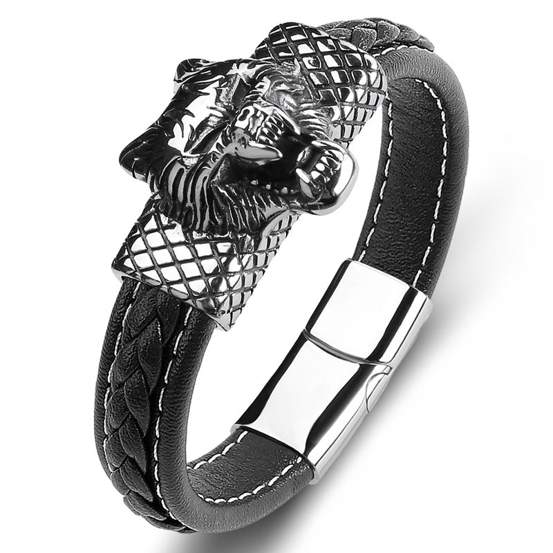 Tiger-Leopard Armband aus Edelstahl und Leder