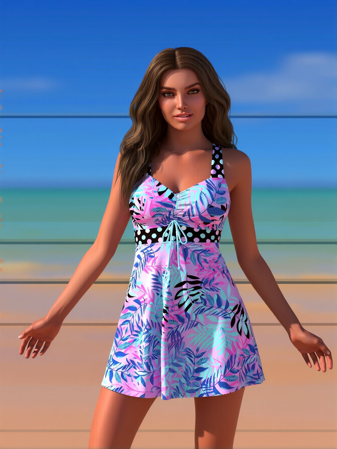 Eleganter Tankini mit hohem Kragen