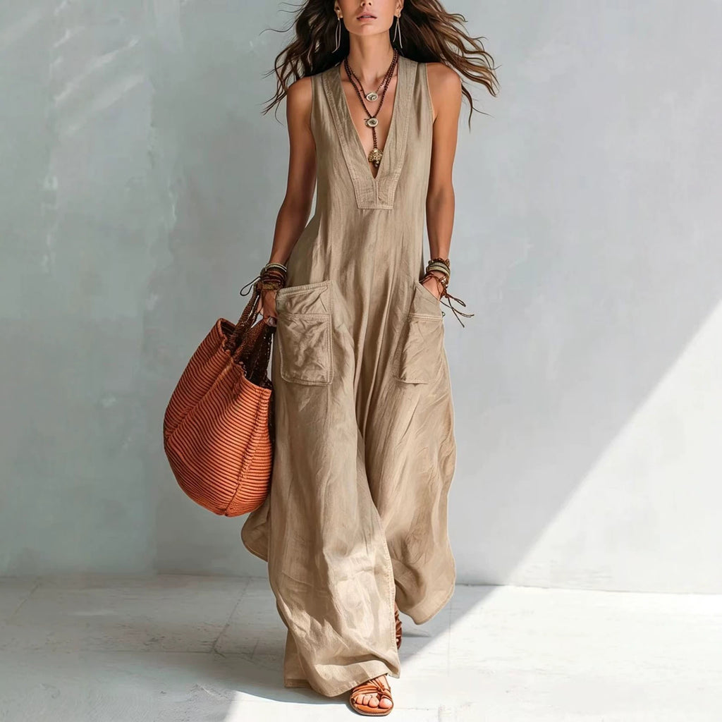 Einfarbiger Jumpsuit mit weitem Bein
