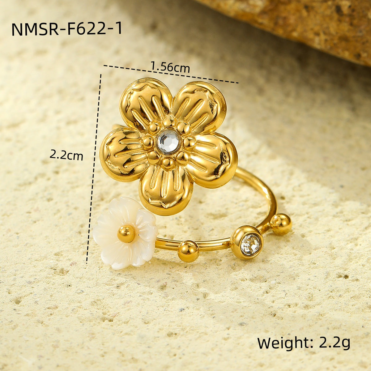 Eleganter Blumenring aus 18K vergoldetem Edelstahl