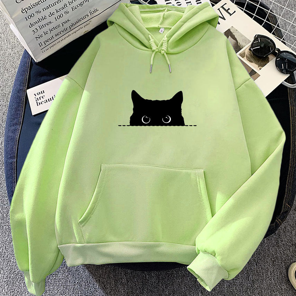 Geometrisches Katzenmuster Hoodie Damen