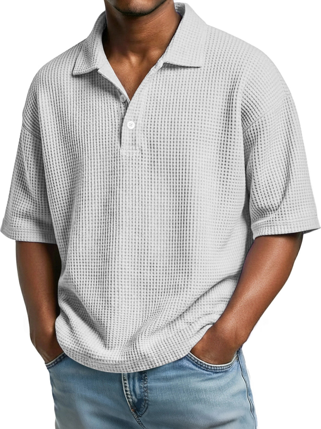 Polo-Shirt Waffelmuster Kurzarm mit Knopfkragen – Bild 6 | LuxeStyle