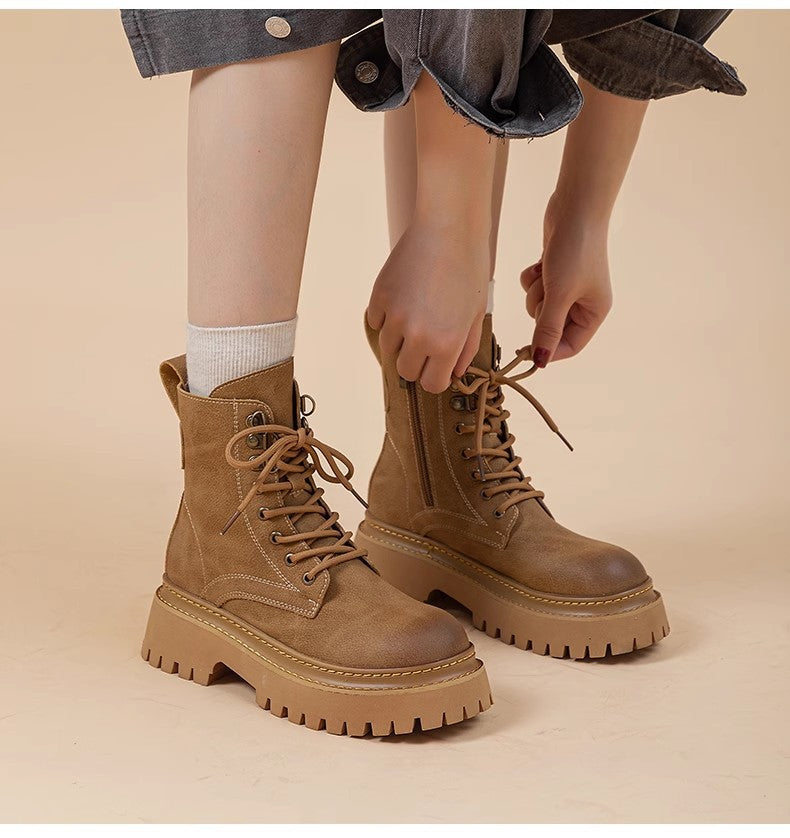 Retro-Höhenverstärkende Mid-Calf Martin-Boots