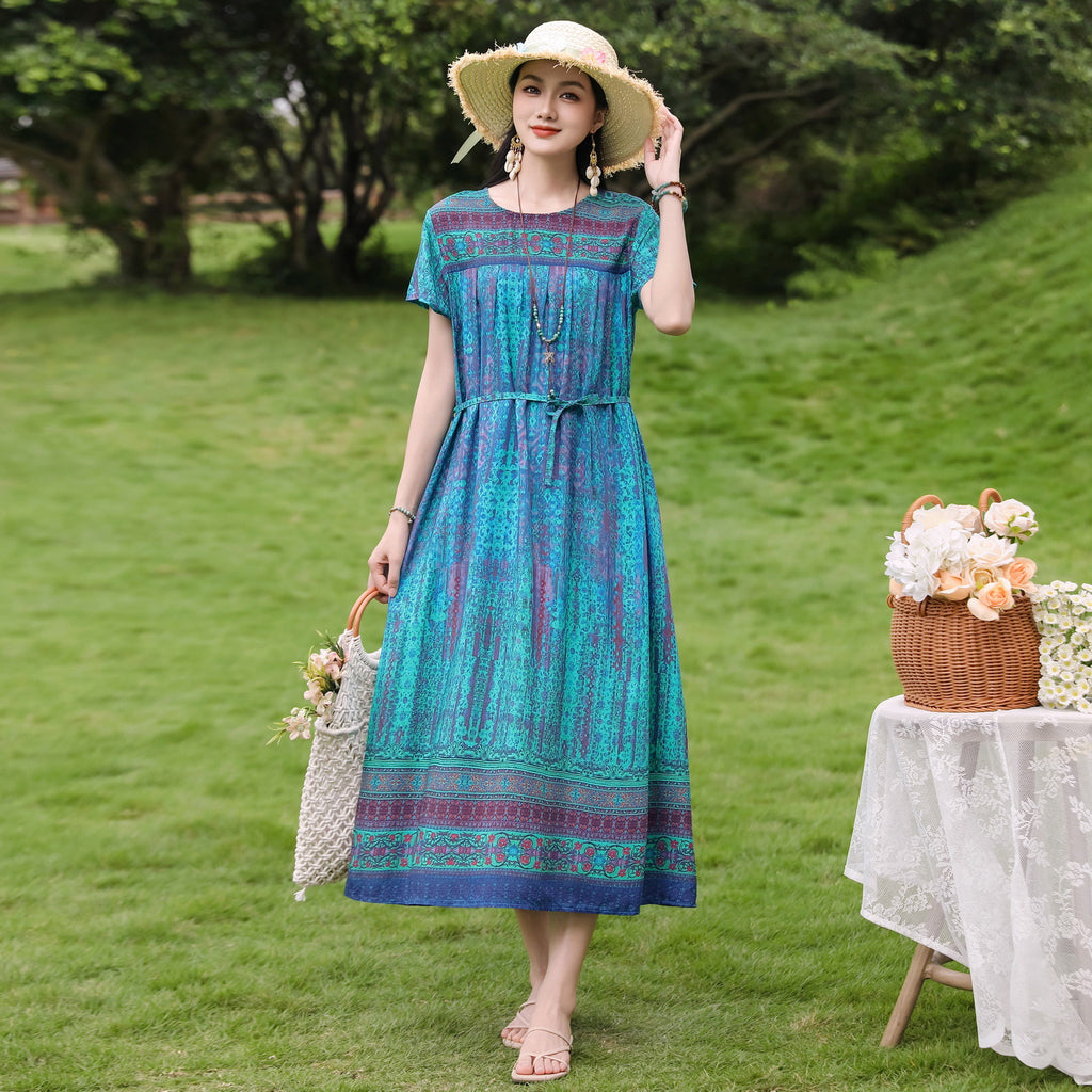 Elegantes Baumwoll-Seidenkleid mit Blumenmuster | LuxeStyle