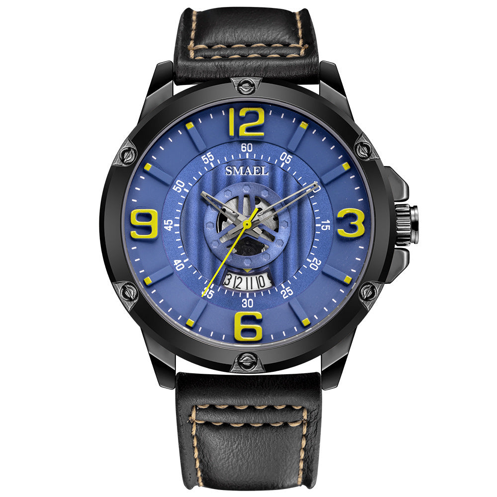 Quarz-Herrenuhr mit Lederarmband und Kalender | LuxeStyle
