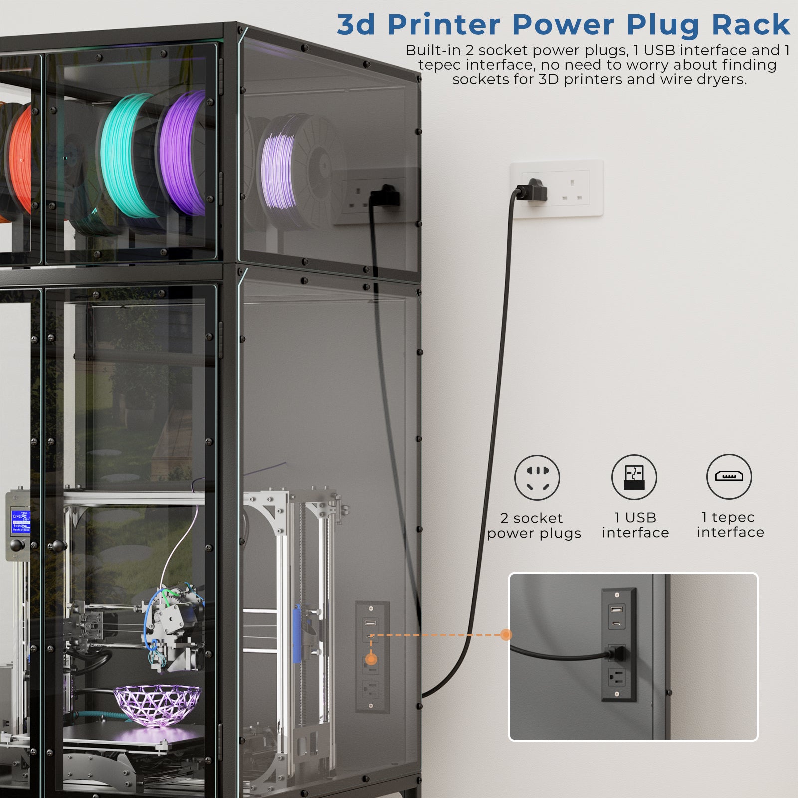 3D-Drucker-Schrank mit doppeltem Filament-Rack