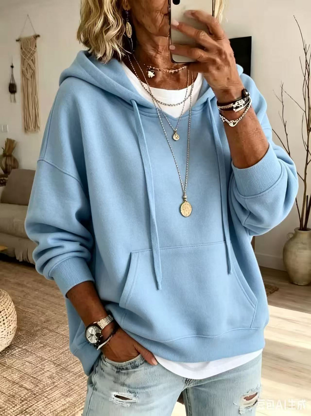 Damen Hoodie Bequem mit Taschen und Langarm