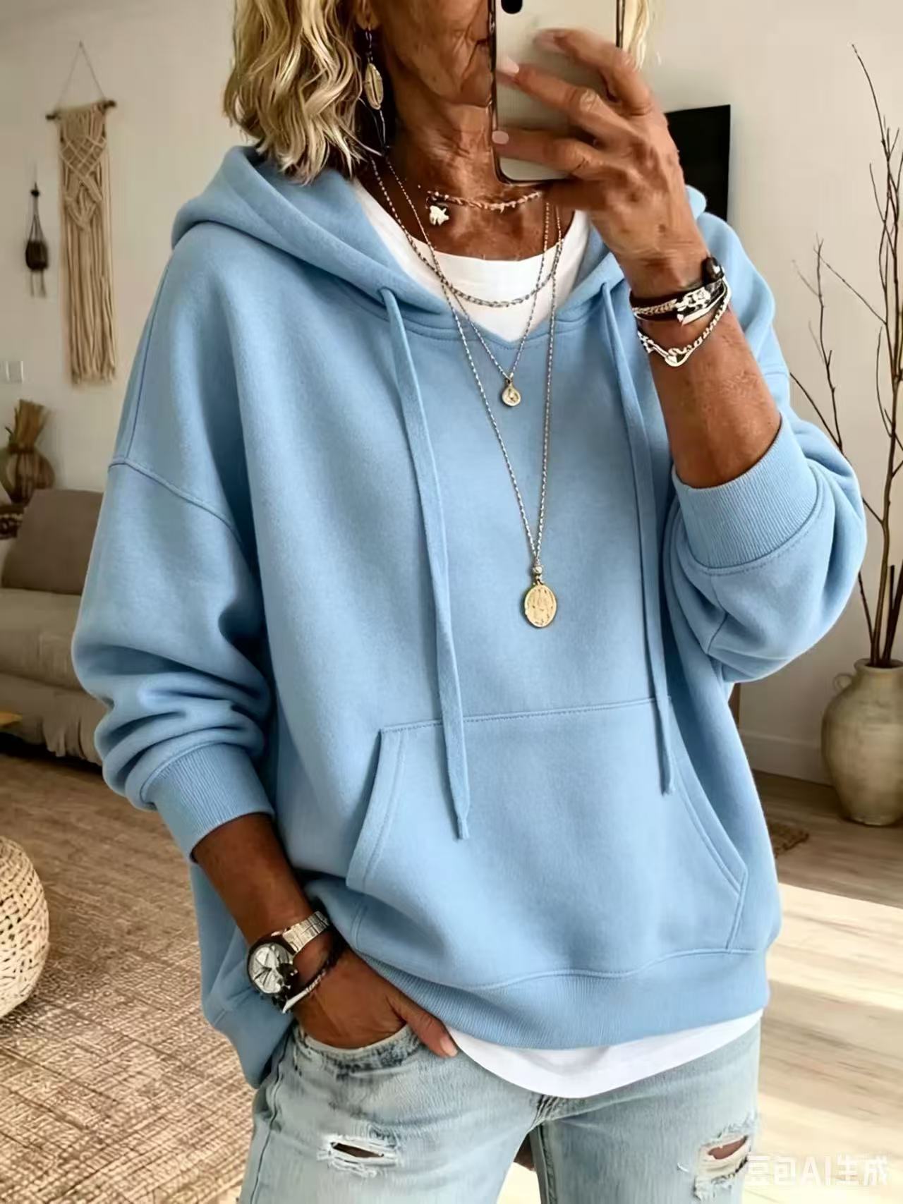 Damen Hoodie Bequem mit Taschen und Langarm