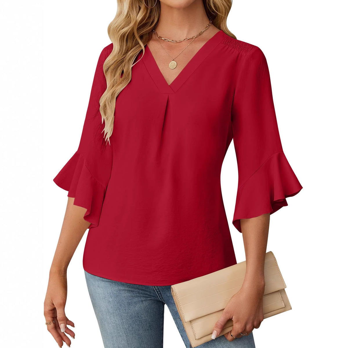 Damen Chiffon-Bluse mit V-Ausschnitt – Bild 8 | LuxeStyle