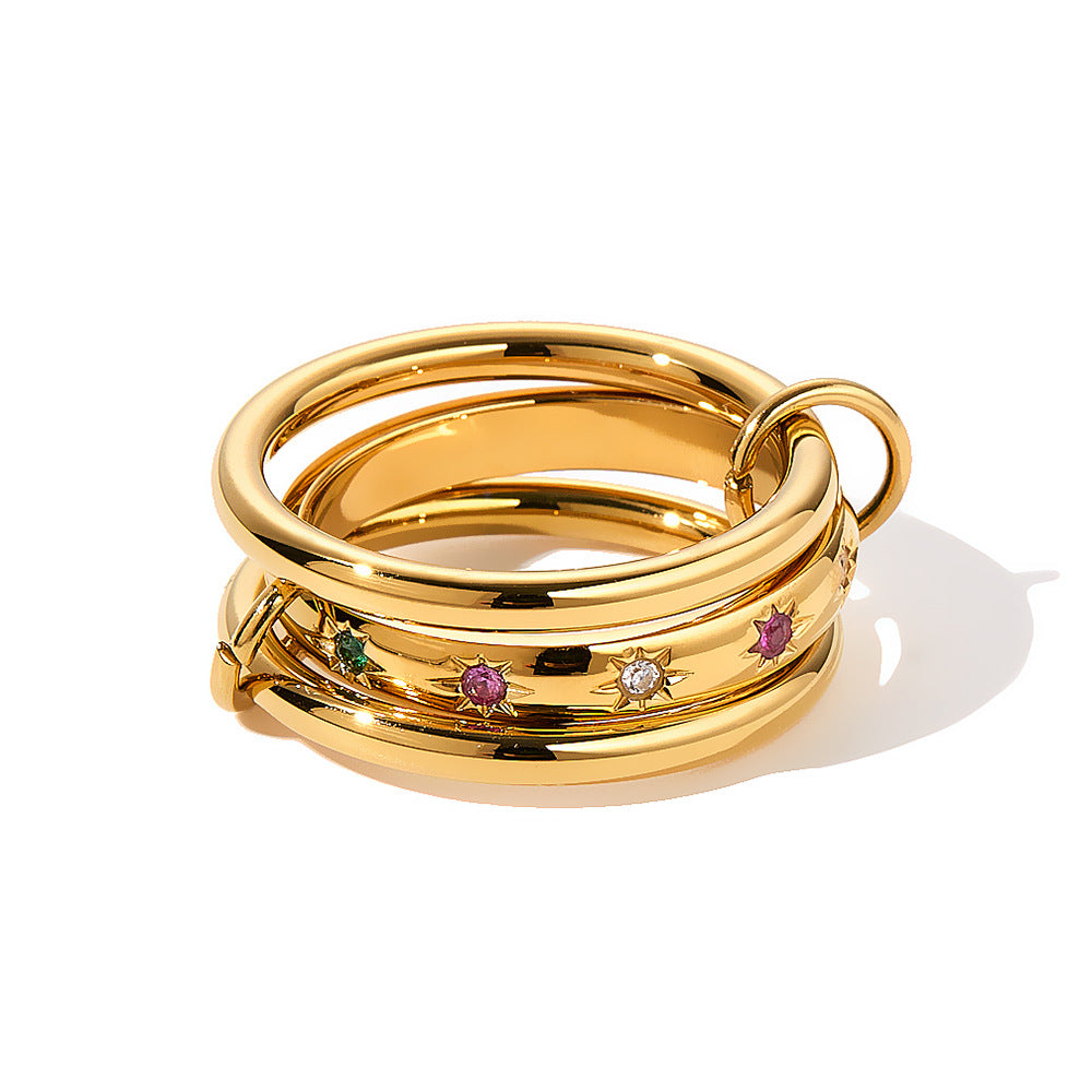 Dreistufiger Ring, 18K vergoldeter Edelstahl – Bild 6 | LuxeStyle