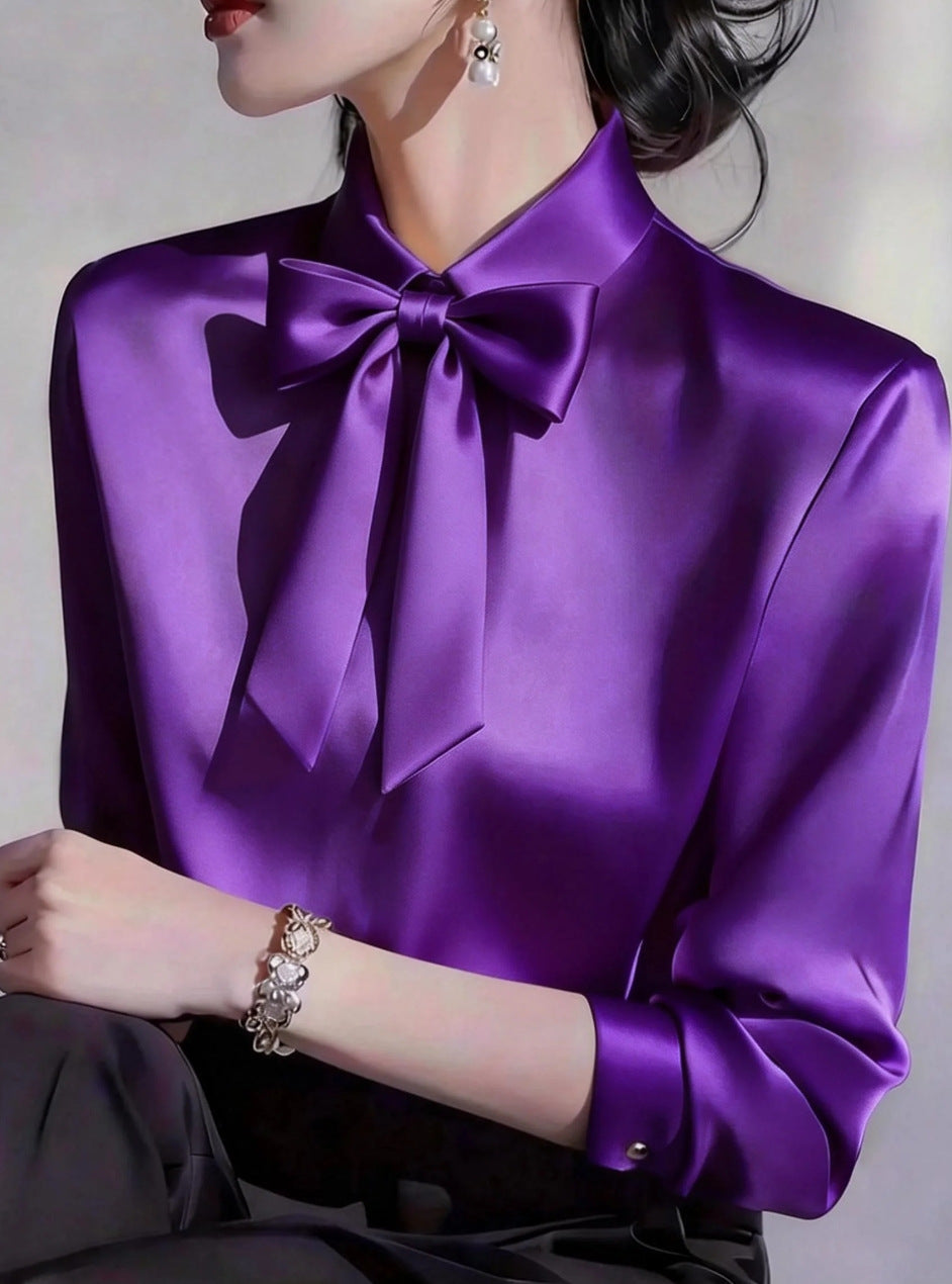 Elegante Langarmbluse mit Schleifenkragen – Bild 6 | LuxeStyle