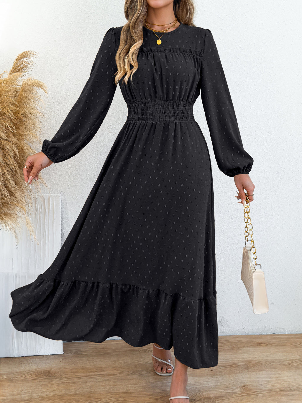 Elegantes Maxikleid mit Volants und Taillengürtel – Bild 3 | LuxeStyle