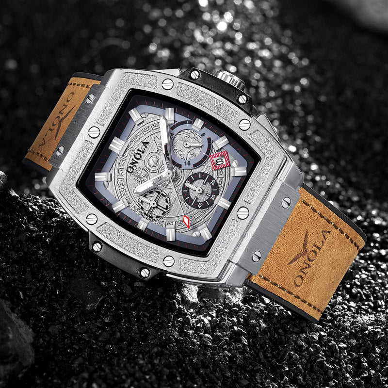 Multifunktionale Herren-Quarzuhr aus Leder | LuxeStyle