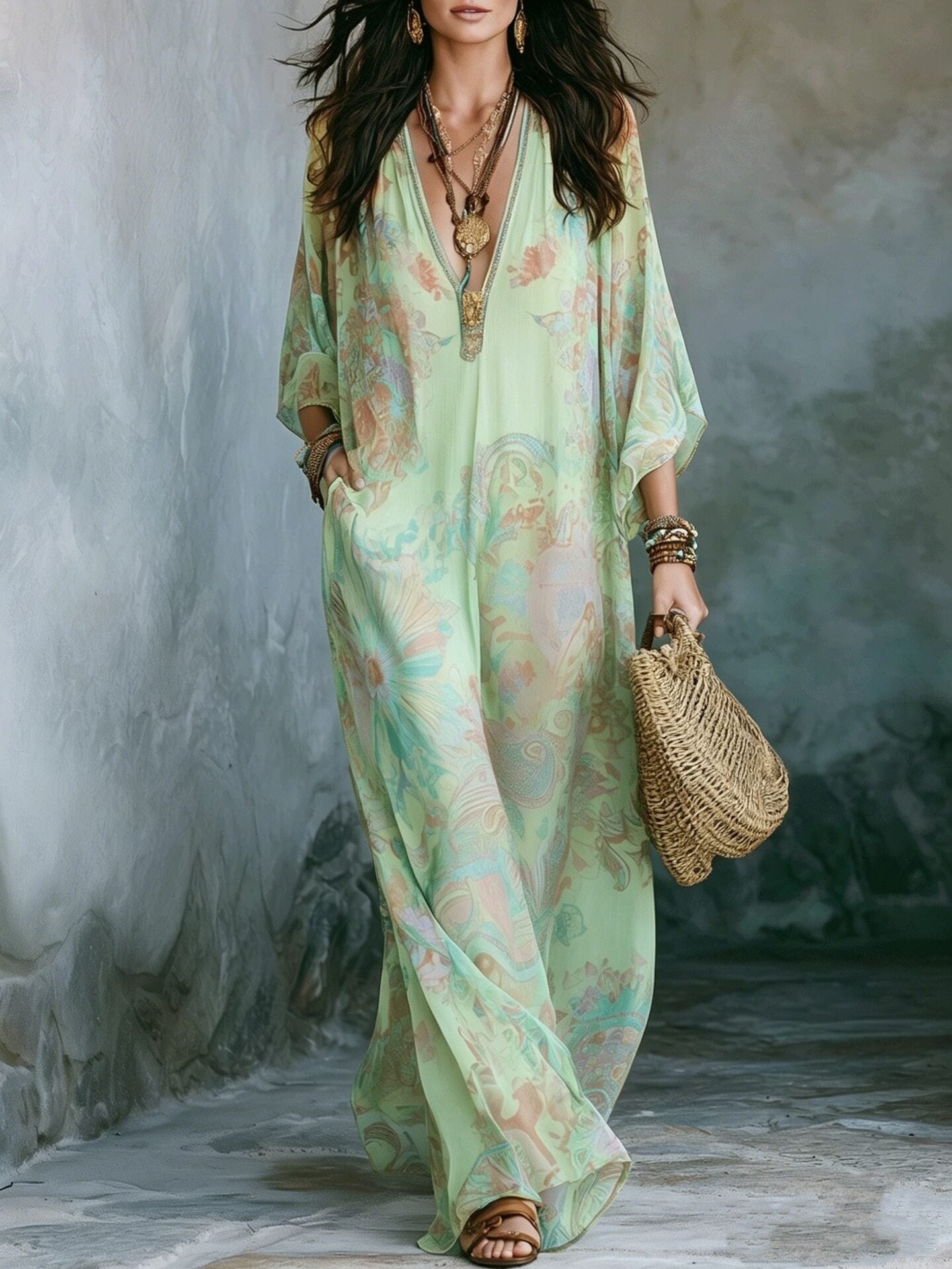 Frisches Retro-Kleid mit Batik-Print