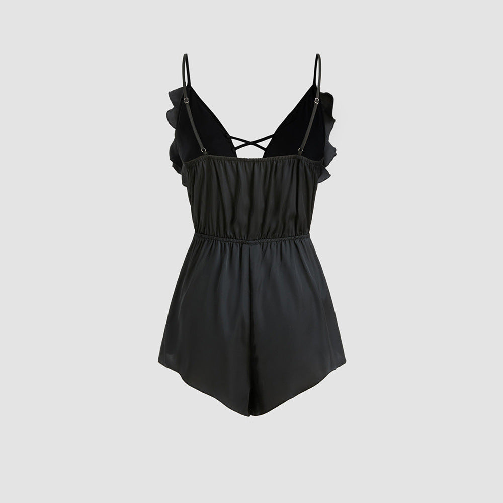 Sexy Jumpsuit mit V-Ausschnitt und Rüschen