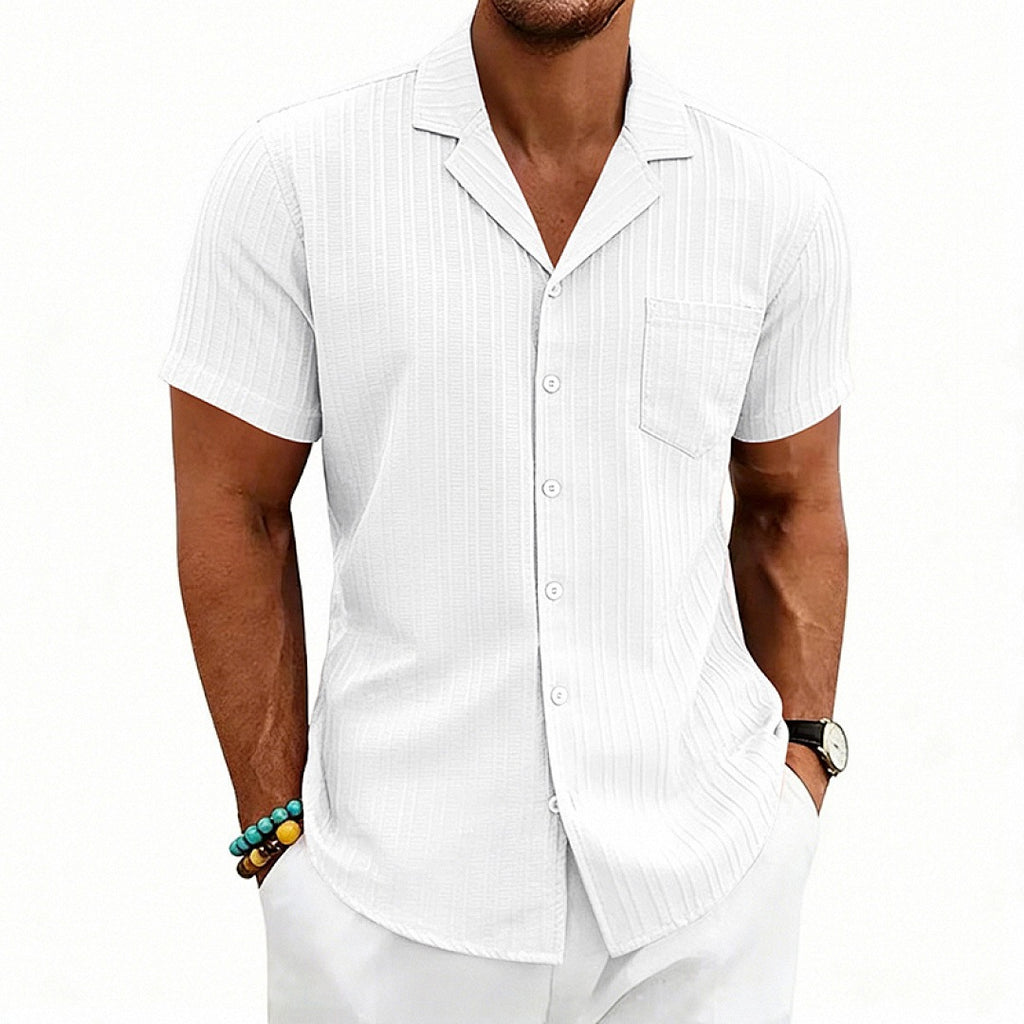 Herren Loose-Fit Kuba-Kragen Kurzarmhemd