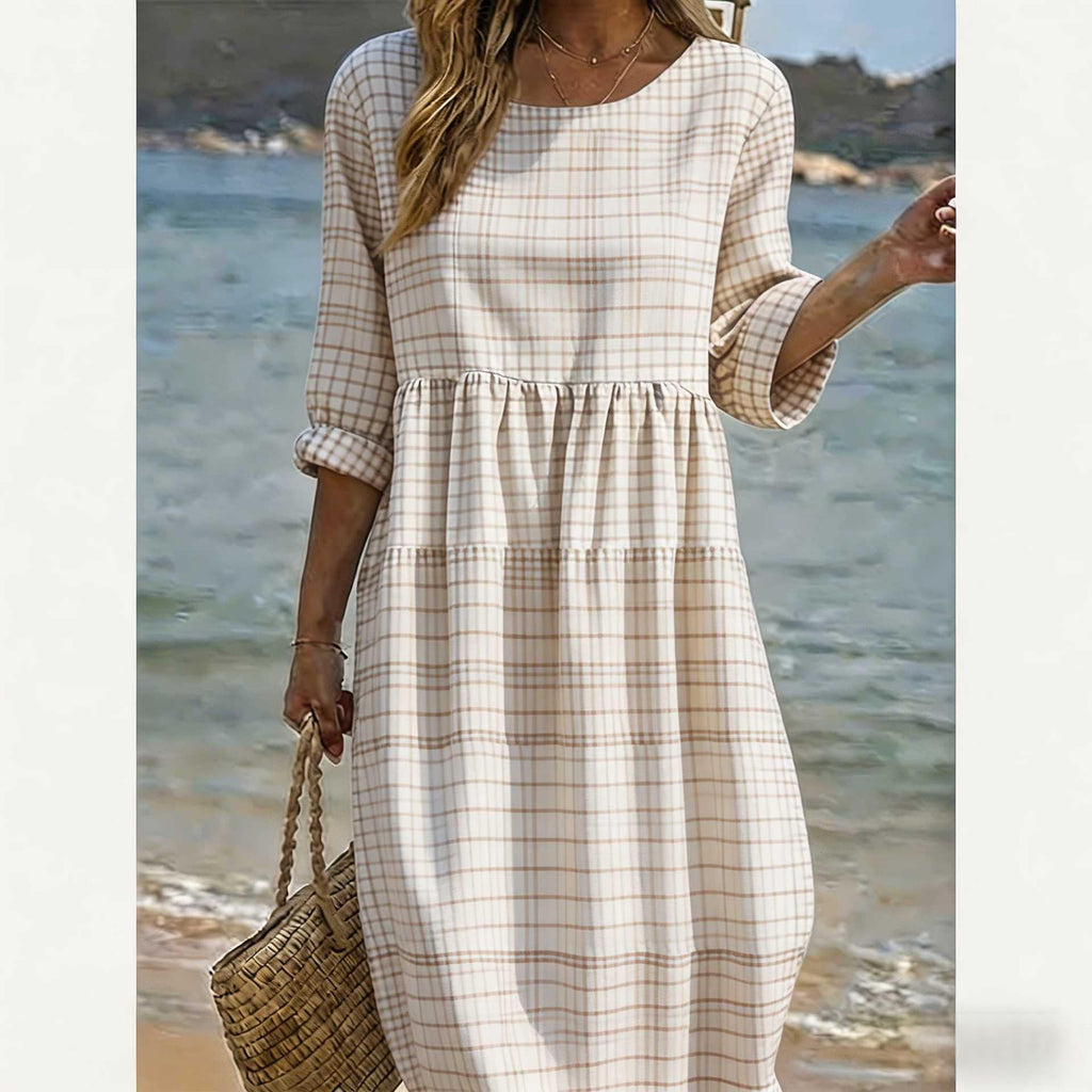 Damen Casual Baumwoll-Leinen Kleid
