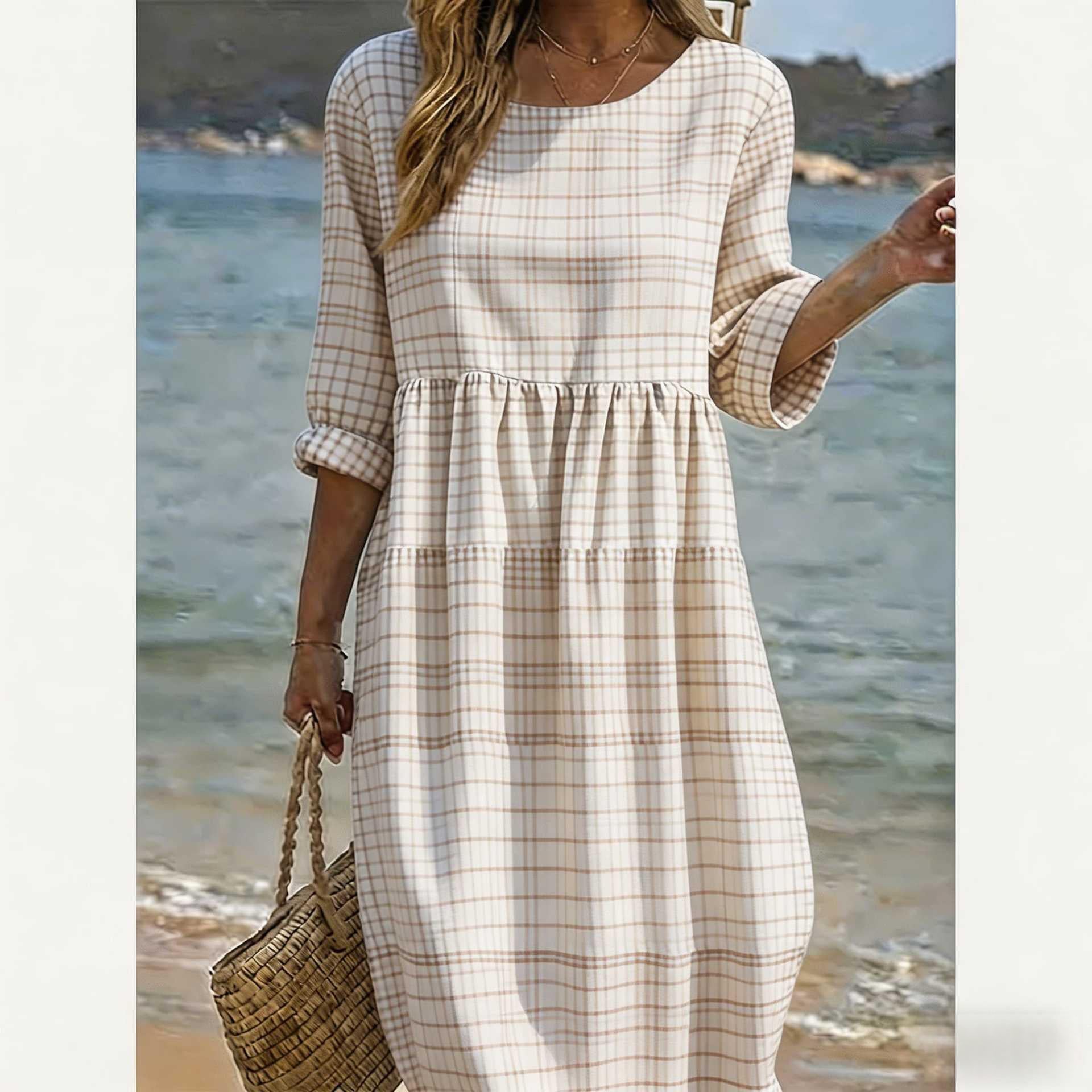 Damen Casual Baumwoll-Leinen Kleid