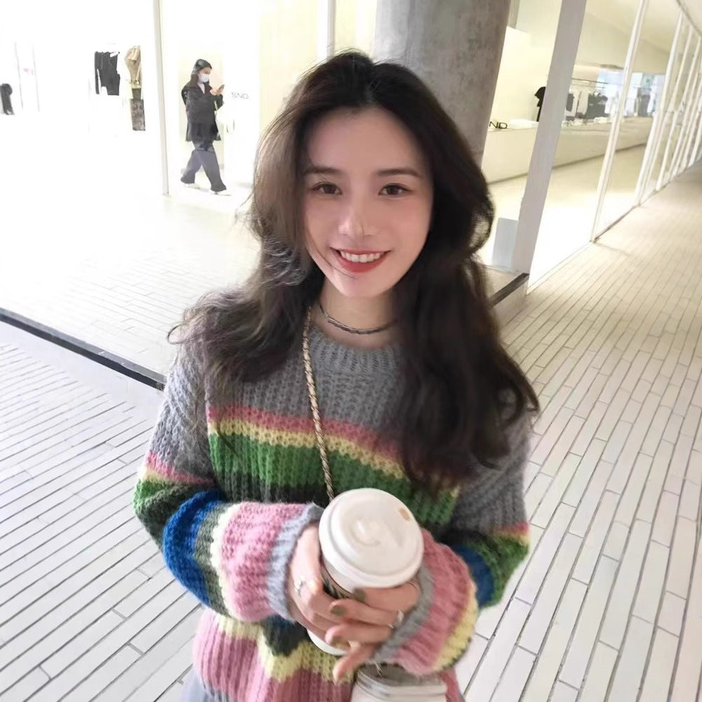 Regenbogen-Mohair-Pullover