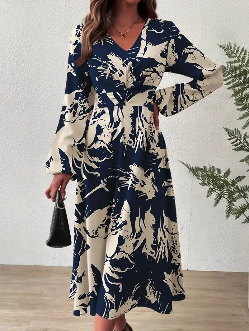 Elegantes V-Neck Maxikleid mit Print