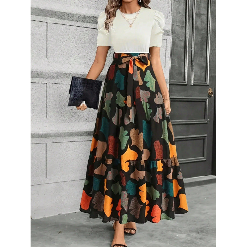 Langes bedrucktes Kleid mit Rundhalsausschnitt – Bild 3 | LuxeStyle