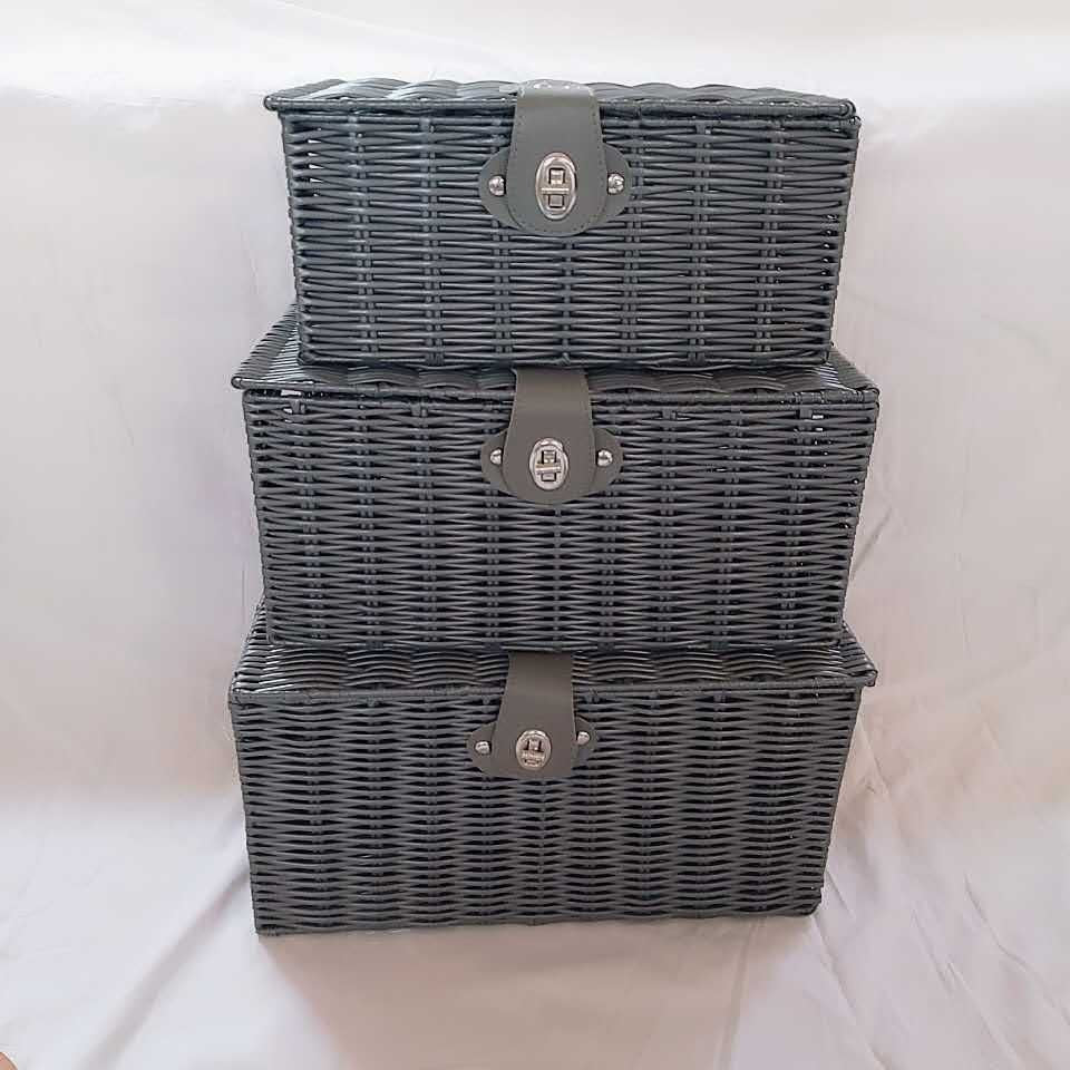 Rattan-Optik Aufbewahrungskorb 3er-Set mit Deckel – Bild 6 | LuxeStyle