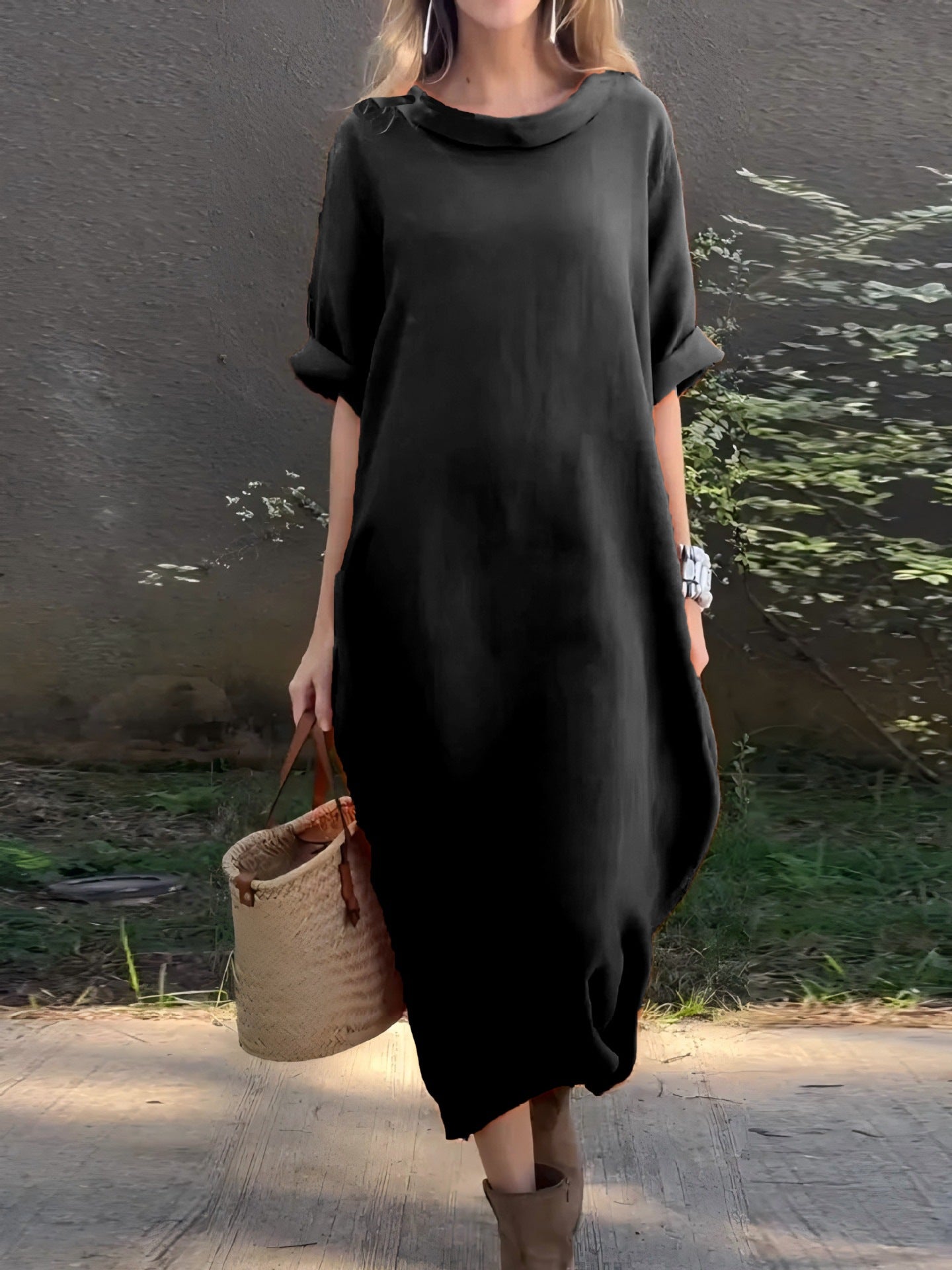 Maxikleid mit Rundhals und 3/4-Ärmeln