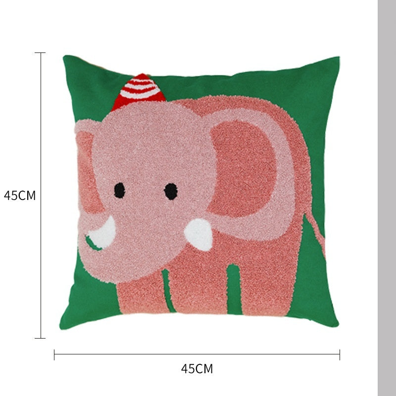 Tierisches Stickkissen aus Baumwoll-Canvas