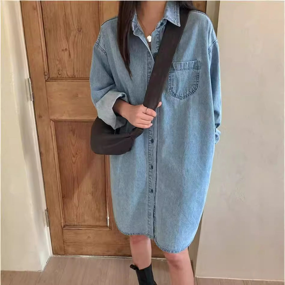 Retro Jeanskleid mit Reverskragen