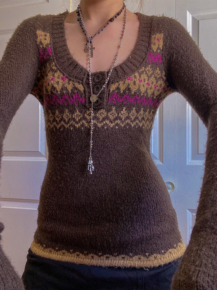 Eleganter Color-Block Strickpullover mit Rundhals