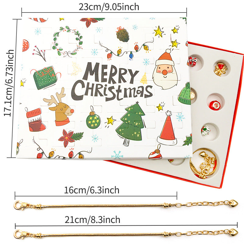 Adventskalender mit 24 Teilen für ein Charm-Armband zum Selbstgestalten – Box und Armbänder