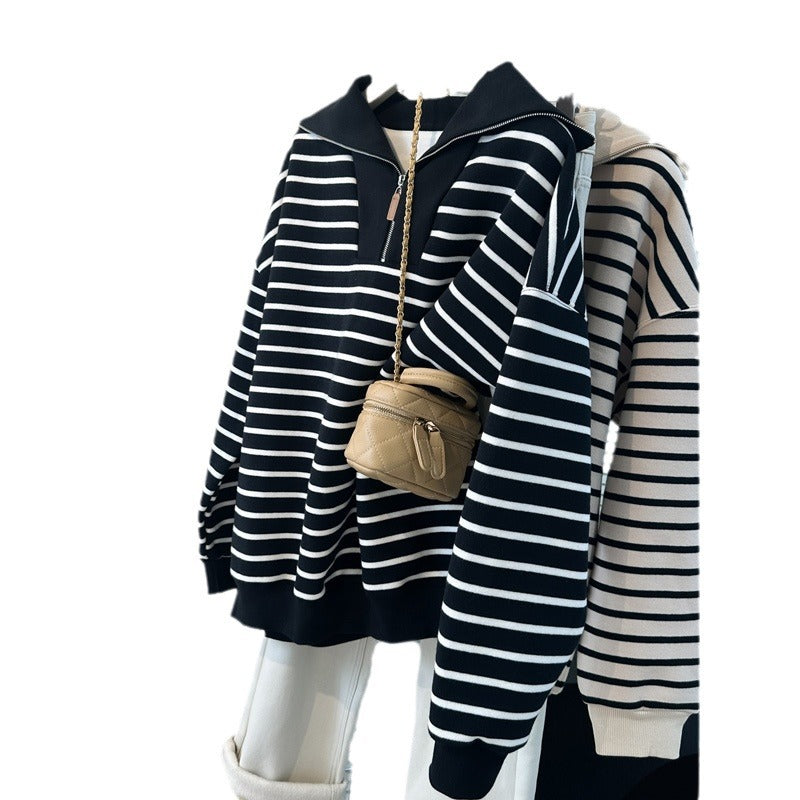 Gestreifter Business Casual Hoodie für Damen – Ansicht 2