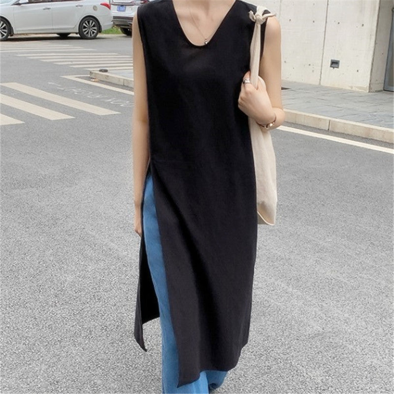 Ärmelloses V-Neck Tank Dress aus Baumwoll-Leinen – Bild 1 | LuxeStyle