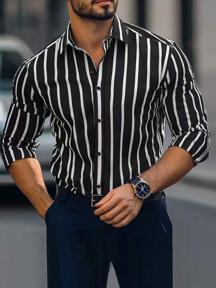 Gestreiftes Langarmshirt mit Stretch für Herren – Bild 3 | LuxeStyle