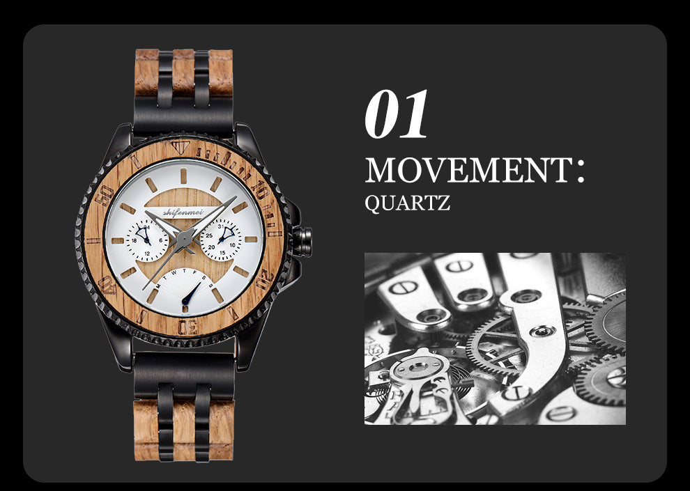 Sportliche Herrenuhr mit Holz- und Stahl-Elementen – Bild 6 | LuxeStyle