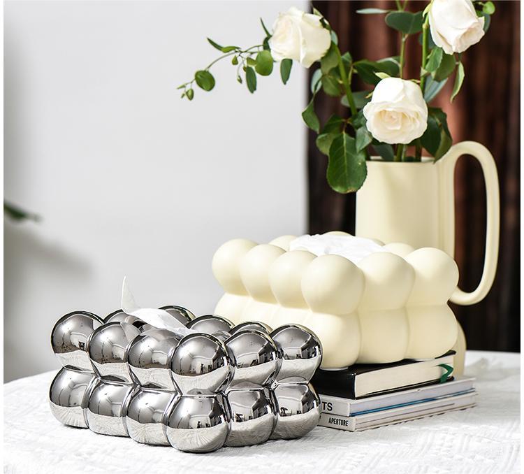 Keramik-Box für Papiertücher, Creme/Silber – Bild 2 | LuxeStyle