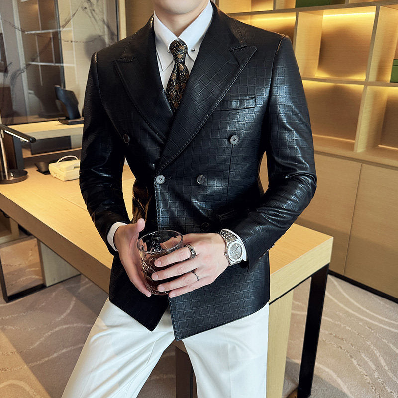 Doppelreihiger Lederblazer aus Leinen-Woll-Mischung – Bild 2 | LuxeStyle