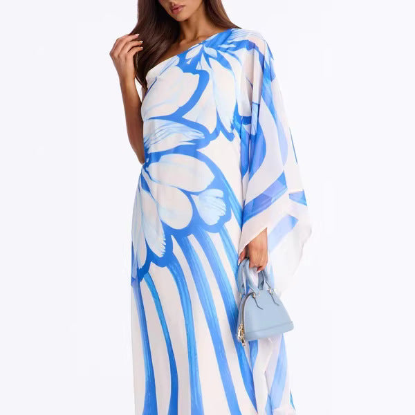 Off-Shoulder Chiffonkleid mit Print – Bild 5 | LuxeStyle